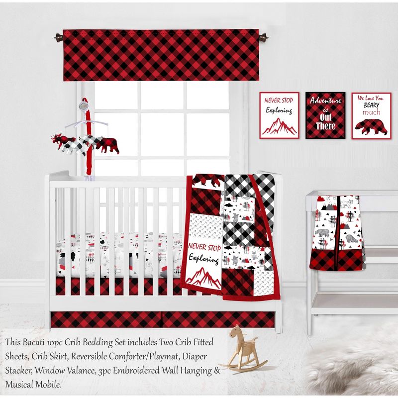 Bacati - Lumberjack Red Black Gray 10 pc Crib Bedding Set with 2 Crib Fitted Sheets, 4 of 12