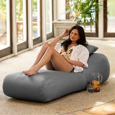 Slate Gray Outdoor Bean Bag Chaise Lounger with Cushions