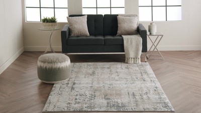 Beige Grey Abstract Synthetic 5' x 7' Reversible Rug