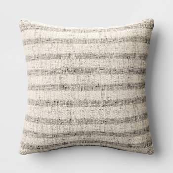 Speckled gray, cream stripes, handwoven cotton throw pillow, thick texture  Thailand fabric, lumbar square rectangle decorative cushion YY107