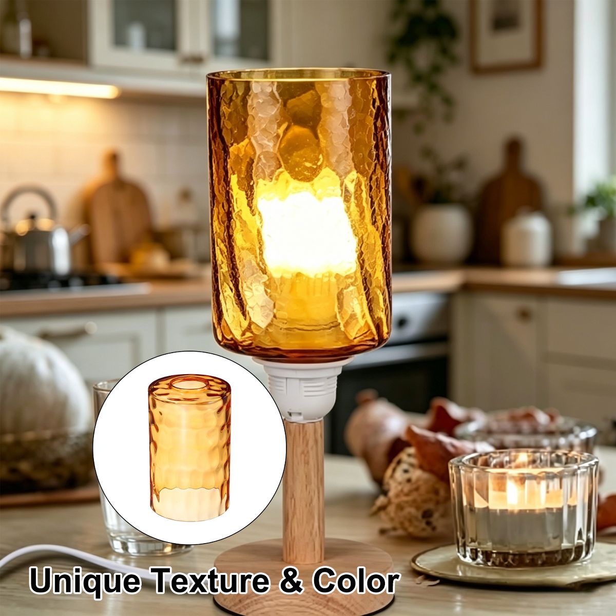 Unique Bargains Amber Hammered Textured Glass Cylinder Lampshade 1 Pc - thumbnail 5
