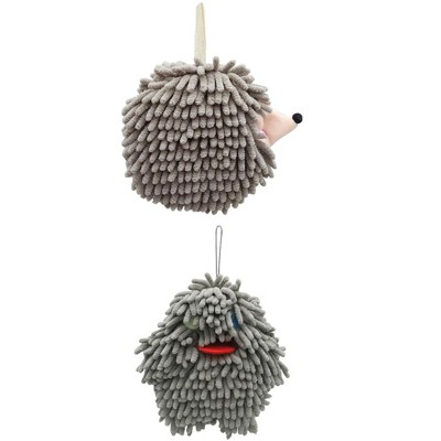 REGALWOVEN Fuzzy Cute Cartoon Decorative Hand Drying Hanging Ball Hand Towels 7" x 7" 2 Pcs