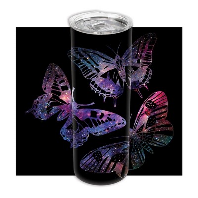 Watercolor Glittered Purple Pink Monarch Butterfly Pattern 20 ounce Stainless Steel Travel Tumbler with Lid For Your On The Go Beverages