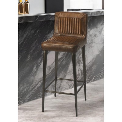 Vintage Car Seat Inspired Dark Brown Leather Bar Stool