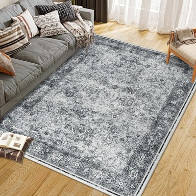 Washable Rug flower print Vintage Rug Foldable Rug Non Slip Carpet