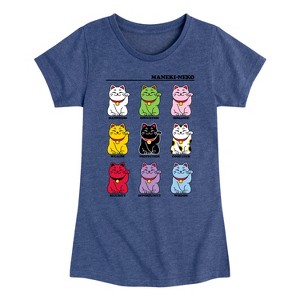 Girls' - Instant Message - Lucky Cat Fitted Short Sleeve Graphic T-Shirt - 1 of 4