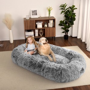 Human Dog Bed 71" Giant Bean Bag Bed Faux Fur Plush Dog Bed Washable Dog Bed for Humans with Handle, Removal Cover, Orthopedic Dog Beds - 1 of 4