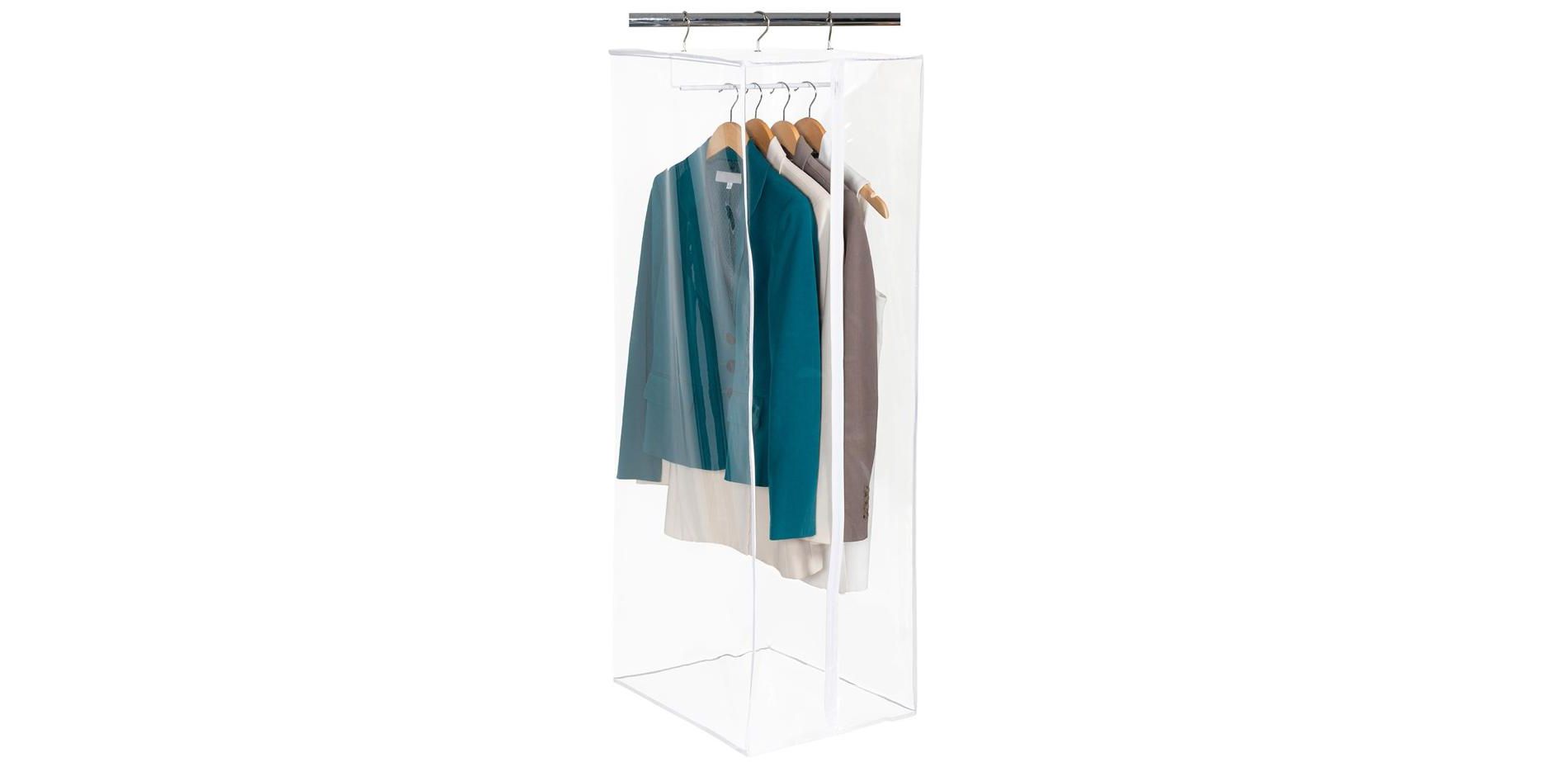 Garment Bag - Clear Hanging Closet Organizer - Durable Zippered Cover with Rod Protects Dresses, Suits, and Jackets from Dust and Moist - 60" H