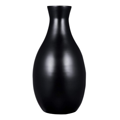 Hastings Home Handcrafted 16" Tall Decorative Bamboo Bottle Neck Vase for Silk Plants, Flowers, and Filler Décor - Black