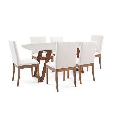 7pc Dining Set with Upholstered Dining Chairs Light Beige/Almond Oak - Herval