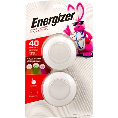 Energizer 2pk 40 Lumens Indoor LED Color Changing Puck Cabinet Lights White: Tap & Touch Closet Light, Battery Operated