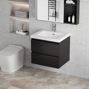 Christopher Knight Home Camille Modern Wood Wall-Mounted Bathroom Storage Vanity with Resin Top Basin and 2 Drawers - 1 of 4