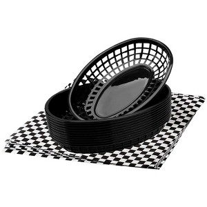 Aoibox Retro Fast Food Basket & Checkered Deli Liner Combo - Dishwasher Safe Plastic Baskets with Disposable Paper Squares (12 Baskets, 100 Liners) - 1 of 4