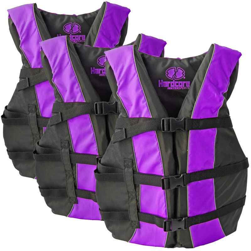 Hardcore life jacket 3 pack paddle vest for adults; Coast Guard approved Type III PFD life vest flotation device; Jet ski, wakeboard, hardshell kayak, 1 of 5