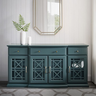 NicBex 59.75" Classic 4-Doors Sideboard,Kitchen Storage Cabinets with Glass Doors and 3 drawers for Kitchen and Dining Room,Black/Teal/White
