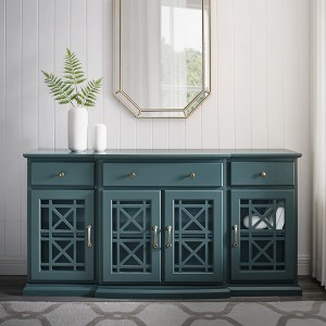 NicBex 59.75" Classic 4-Doors Sideboard,Kitchen Storage Cabinets with Glass Doors and 3 drawers for Kitchen and Dining Room,Black/Teal/White - 1 of 4