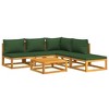 vidaXL Patio Furniture Set 6 Piece Sectional Sofa - Green Cushions - Solid Acacia Wood - Garden Lounge Set for Outdoor Spaces, Decks, Patios - 3 of 4