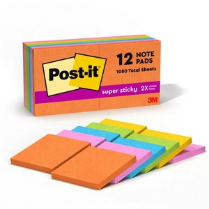 Post-it® Super Sticky Notes, 3 in. x 3 in., Energy Boost Collection, 12 Pads/Pack: Multicolored, 90 Sheets, Art Design - 1 of 4