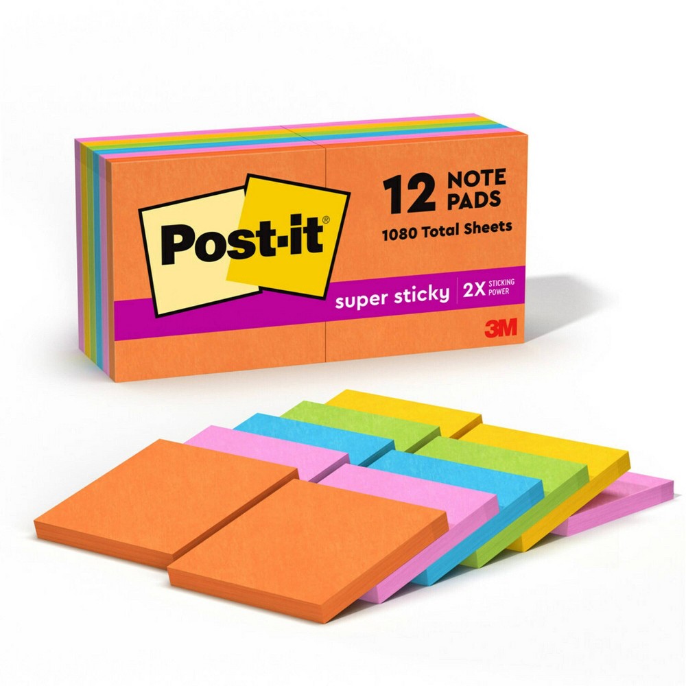 Photos - Self-Stick Notes Post-it 12pk 3"x3" Super Sticky Notes 3"x3" Energy Boost Collection 