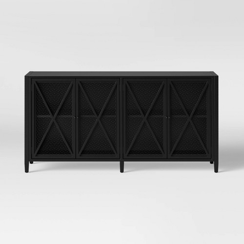 Fairmont Metal Media Stand with Storage Black Threshold, by Threshold
