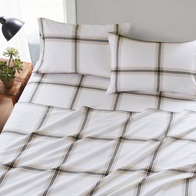 Full Blue Plaid Cotton Flannel Bedding Set