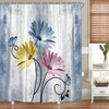Rustic Farmhouse Shower Curtain, Blue Daisy Floral Butterfly, Turquoise Pink Yellow 70x70IN with 12 Hooks - 4 of 4