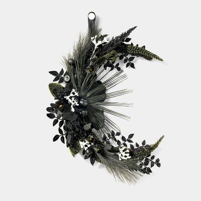 Faux Floral Moon Halloween Wreath