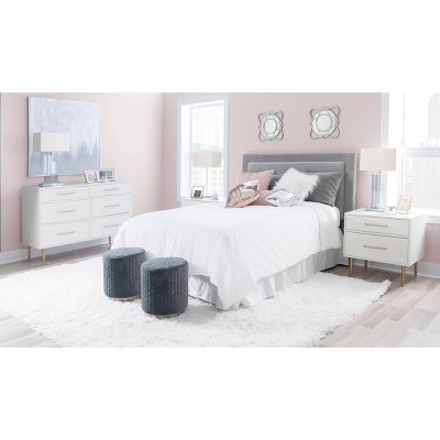 White and Gold 2-Drawer Nightstand with Sleek Design