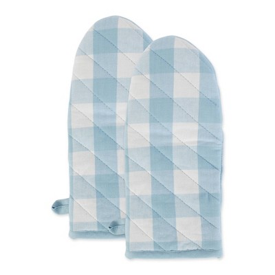 2pk Cotton Buffalo Check Oven Mitt Set Light Blue - Design Imports