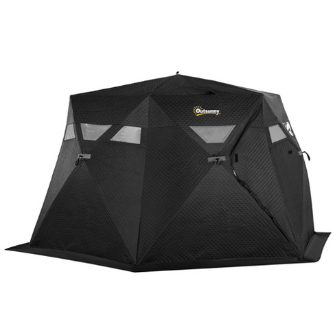 Outsunny 8 Person Ice Fishing Shelter, Waterproof Oxford Fabric Portable Pop-Up Ice Tent with 2 Doors for Outdoor Fishing, Black