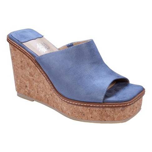 GC Shoes Estela Blue 10 Squared Toe Cork Slide Wedge Sandals