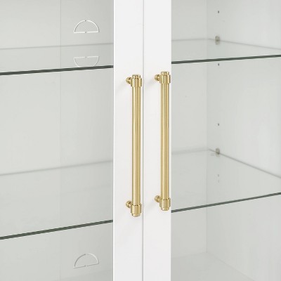 White and Gold Glass Door Curio Cabinet with Adjustable Shelves