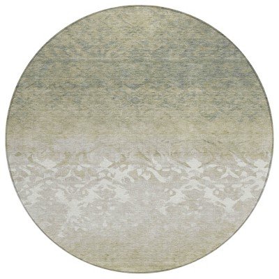HomeRoots 8' Beige And Taupe Round Damask Washable Indoor Outdoor Area Rug