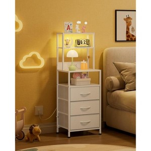 GALAXHERO Tall Nightstand with 3 Fabric Drawers, Built-in Charger Station & Open Shelves, LED Bed Side Table for Bedroom, Living Room - 1 of 1