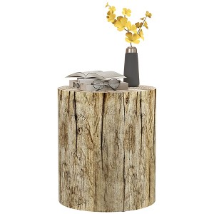 HOMCOM Tree Stump Stool, Decorative Round Side Table, Concrete End Table with Wood Grain Finish, Indoors and Outdoors Use - 1 of 4