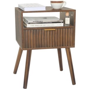 Mid Cetury Modern Nightstand with Charging Station, Fluted Bedside Table with Storage - 1 of 4