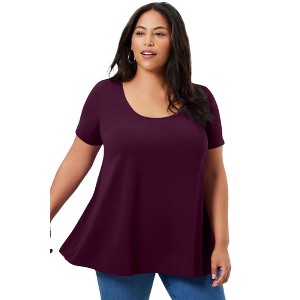 June + Vie by Roaman's Women's Plus Size Short-Sleeve Swing One + Only Tee - 1 of 3