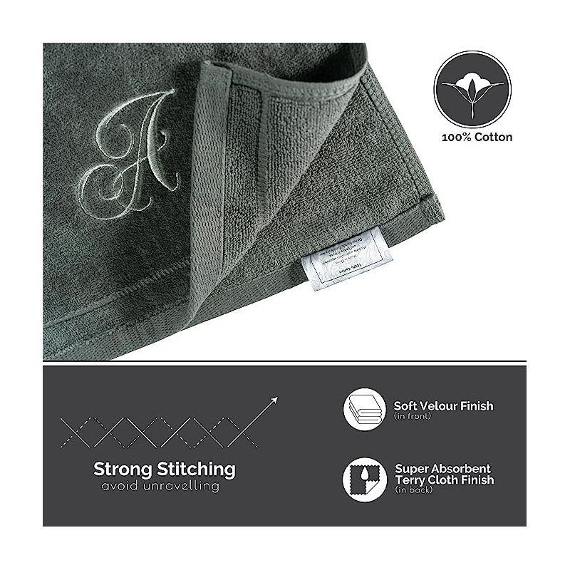 Creative Scents Gray Fingertip Monogrammed Towels Silver Embroidered, 3 of 8