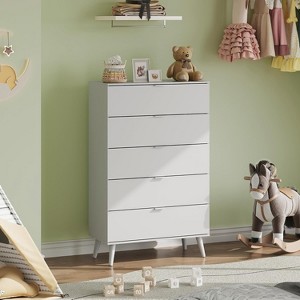 GALAXHERO 5-Drawer Tall Wooden Dresser - Storage Organizer with Metal Handles for Bedroom, Living Room, Hallway & Closet,White - 1 of 1