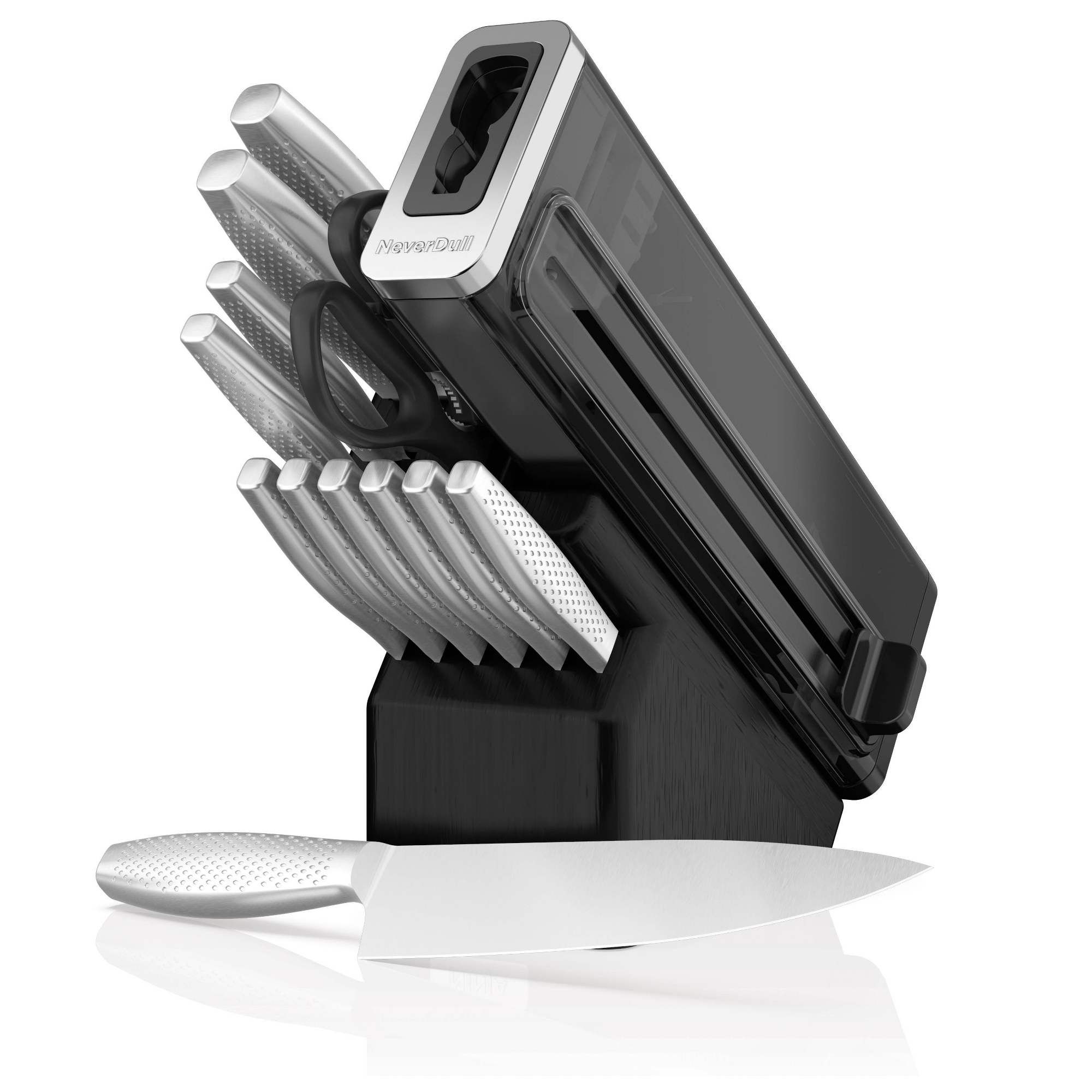 Ninja NeverDull Essential 13pc Stainless Steel Knife System, Built in Sharpener, Shears, and Chef, Bread, Santoku, Utility, Paring, and Steak Knives