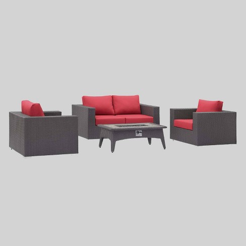 Convene 4pc Outdoor Fire Pit Patio Seating Set Red Modway Target