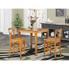 Counter Height Dining Set - Pub Table & Stools - Modern Design - Asian Wood - Brown Finish - 2 of 4