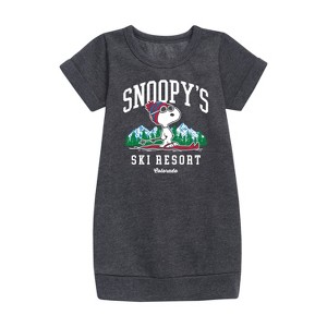 - Peanuts - Snoopy's Ski Resort Graphic Short Sleeve Fleece Dress - 1 of 4