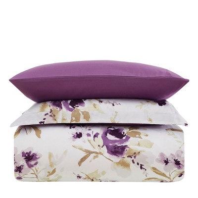 Madison Purple Twin Microfiber Floral Duvet Cover Set