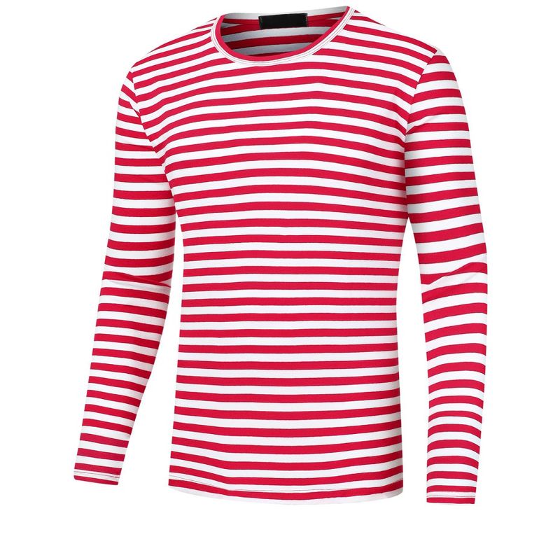 Lars Amadeus Men's Casual Basic Crew Neck Long Sleeves Pullover Striped T-Shirt, 1 of 6