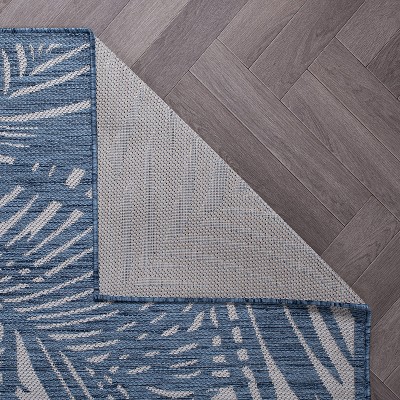 Blue Palm Leaf Flat Woven Synthetic Indoor/Outdoor Rug 2'x3'
