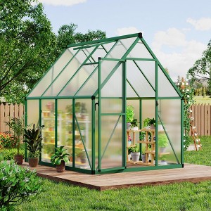 6x7ft Outdoor Greenhouse, Green Houses for Outside Walk-in Kit with Roof Vent, Polycarbonate Greenhouse - 1 of 4