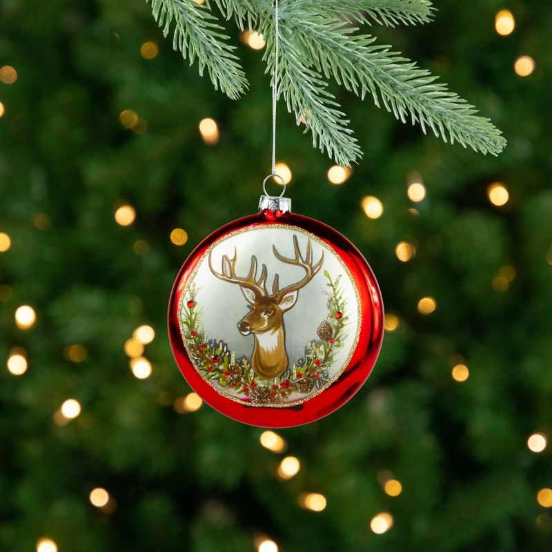 Northlight 4" Glittered Reindeer Glass Christmas Disc Ornament, 2 of 8