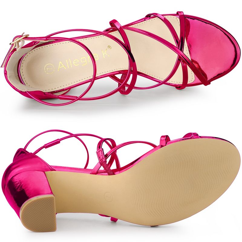 Allegra K Women's Strappy Crisscross Adjustable Buckle Strap Block Heels Sandals, 5 of 7