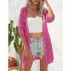 Womens Lightweight Tie Front Cardigan Mesh Knit Cover Ups Cardigan Hollow Out Beach Cover Ups,Rose - S - 4 of 4